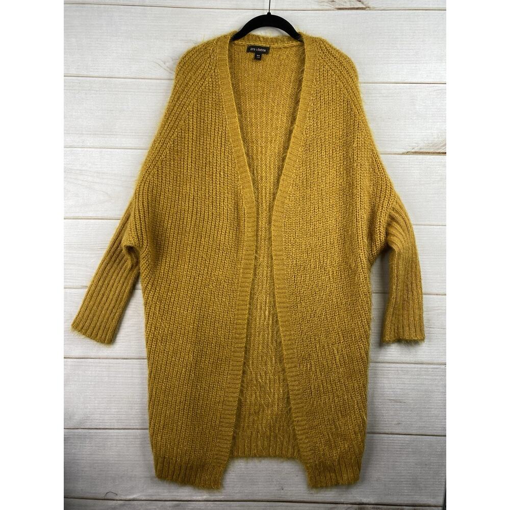 Qed London Cardigan Sweater Womens S Gold Long Duster Cable Knit Dolman Sleeve